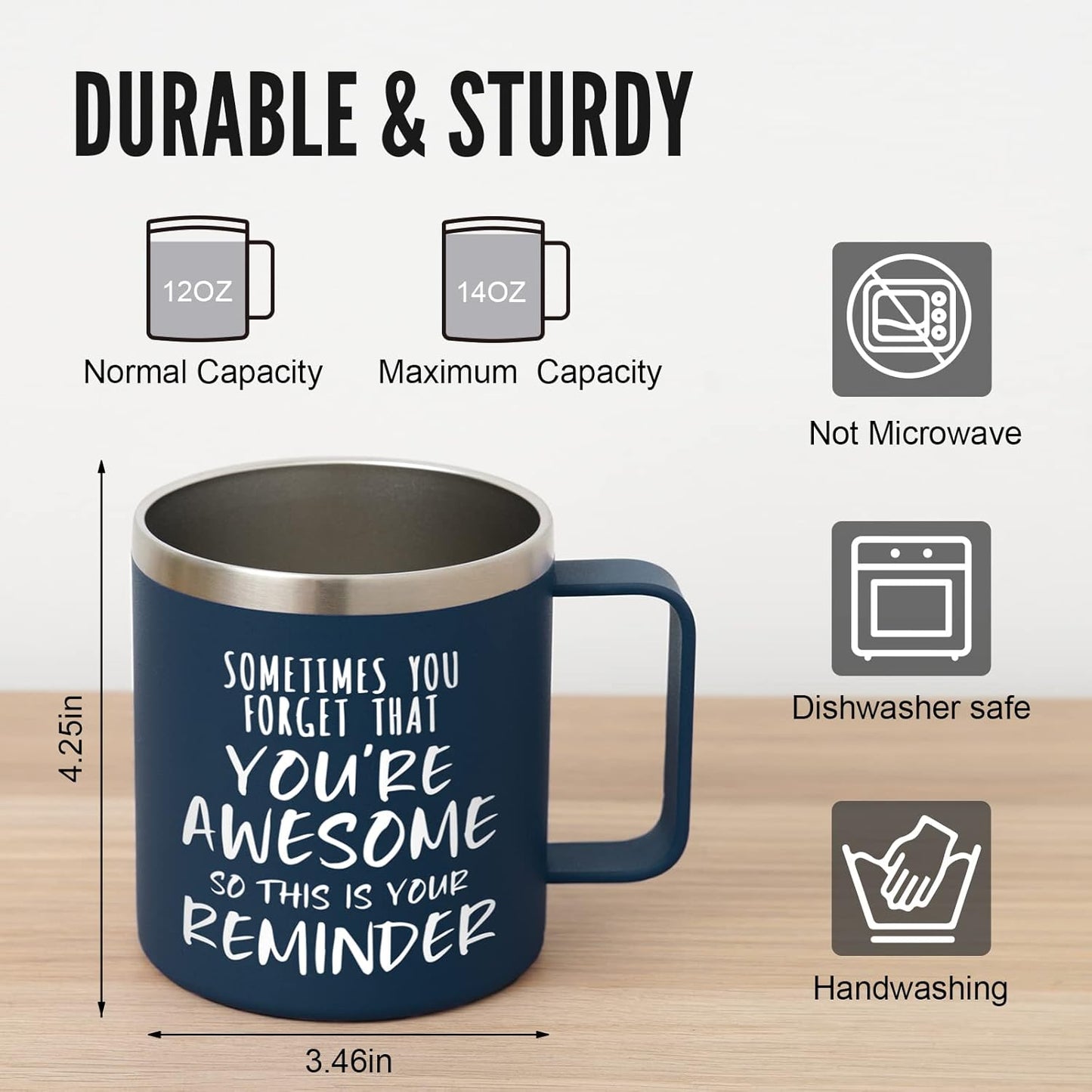Inspirational Coffee Mug, 14oz Insulated Steel Gift Mug for Men