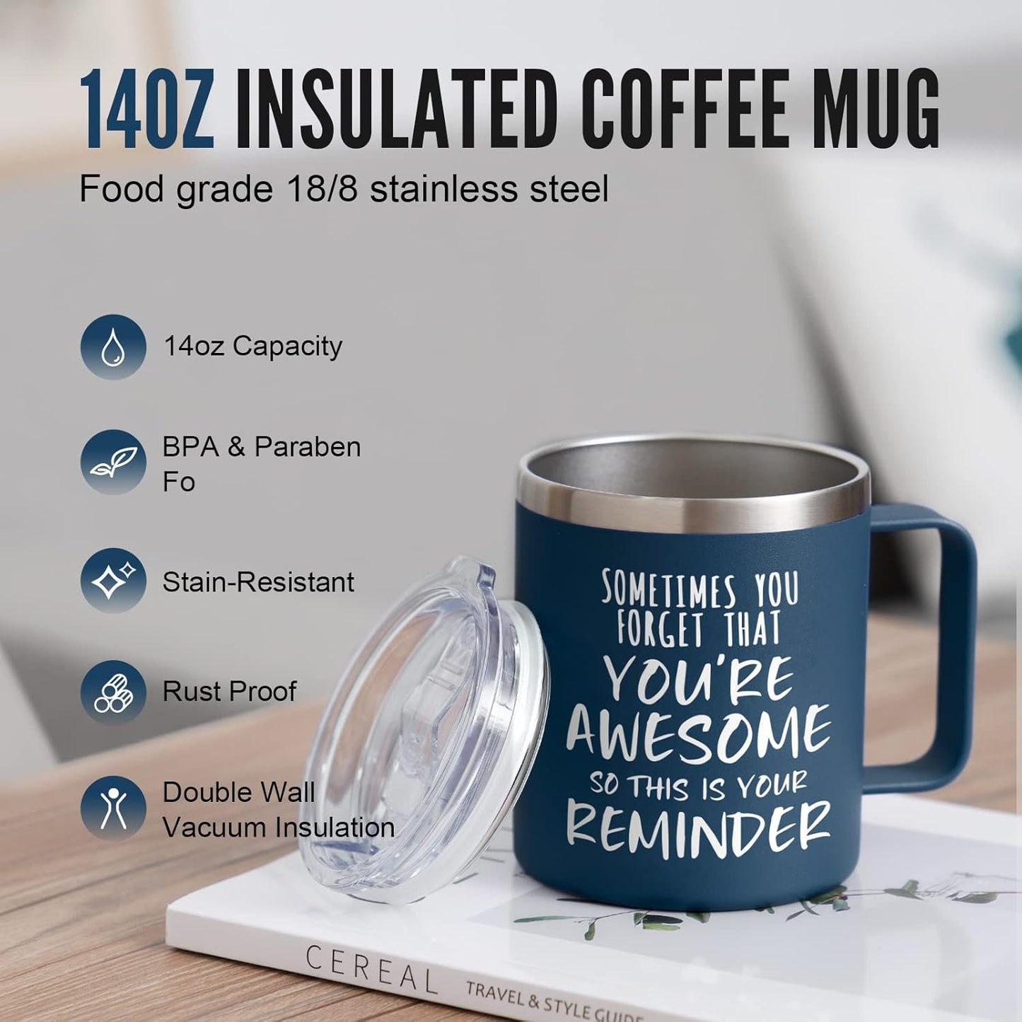 Inspirational Coffee Mug, 14oz Insulated Steel Gift Mug for Men